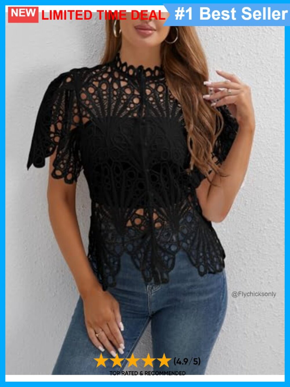 Lace Ruffle Puff Sleeve Button Down Top - Picture 6 of 6